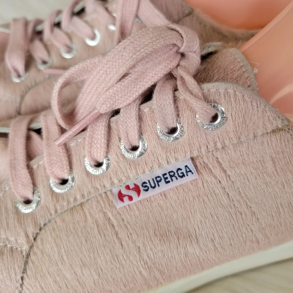 Superga Pink Calf Hair Platform Lace-Up Sneakers Sz W10/M8.5 EUC S009KN0 UNISEX - Picture 6 of 10